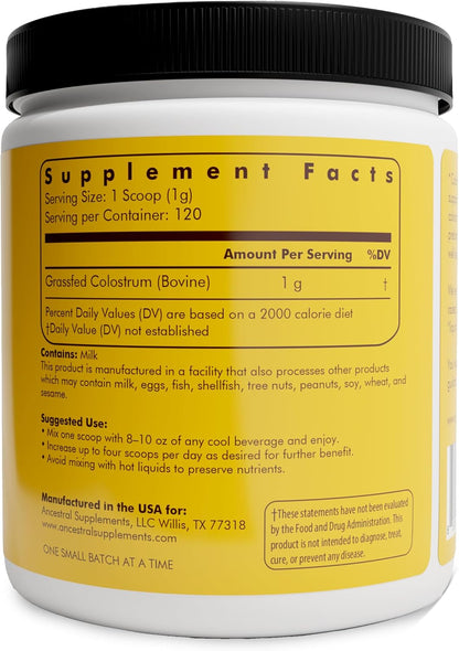 Ancestral Supplements Polvo de Calostro Bovino - Alimentado con Hie...