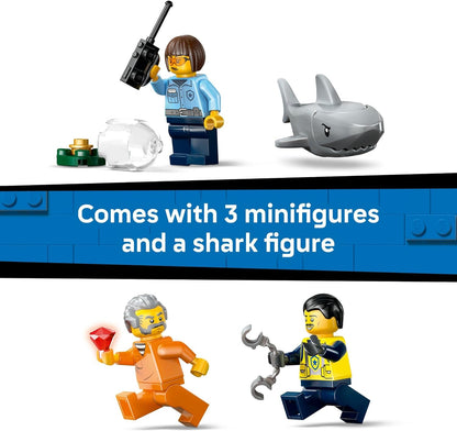LEGO City Persecución de Barcos Policiales - Juguete de construcción para niños, juego de simulación para niños y niñas, a partir de 6 años, bloques de construcción con 2 juguetes de barcos flotantes
