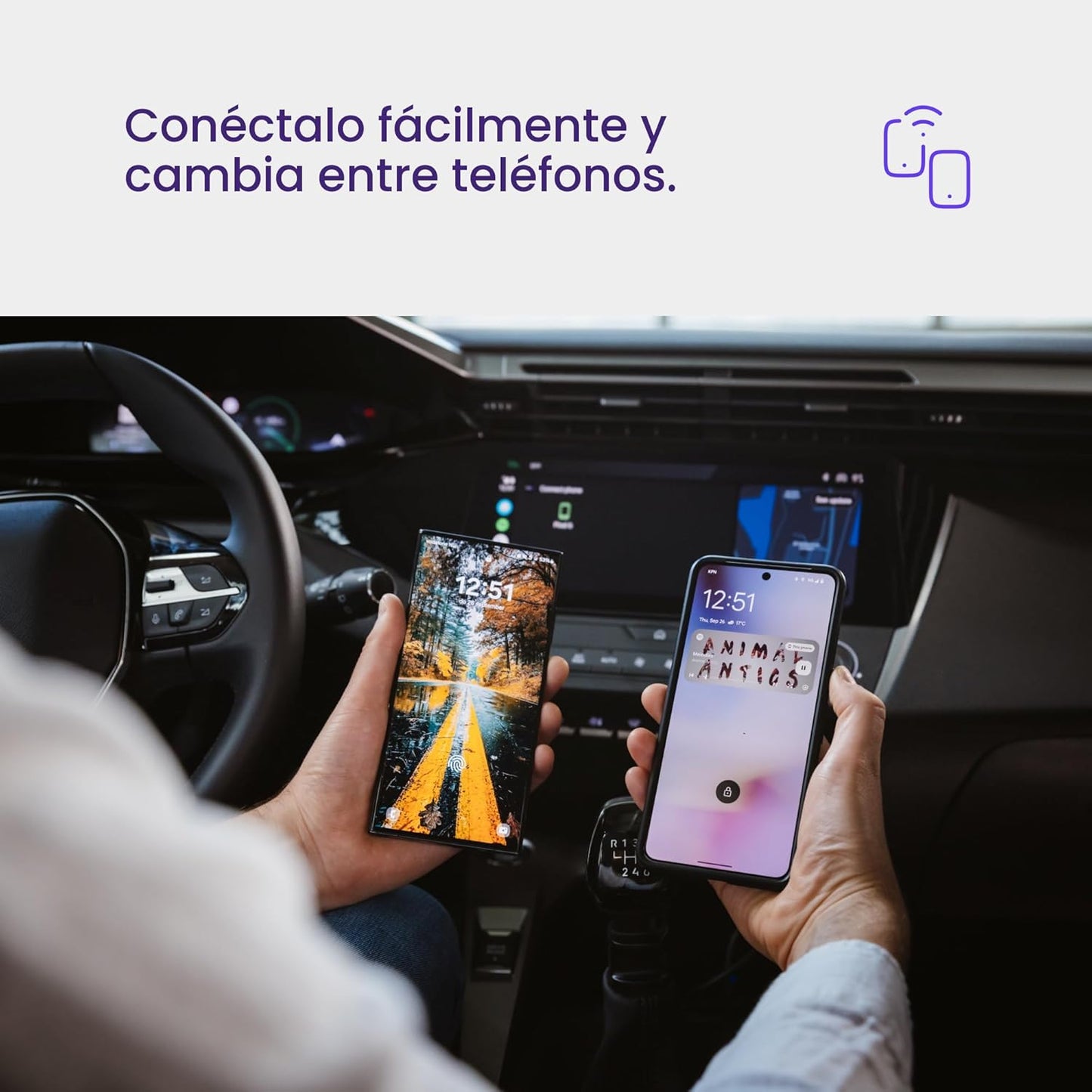 AAWireless Dos – Adaptador automático inalámbrico Android – Convertir Android Auto con cable de fábrica a inalámbrico – Bluetooth & Wi-Fi Auto Connect – Fácil Plug & Play – Botón multifunción – Hecho