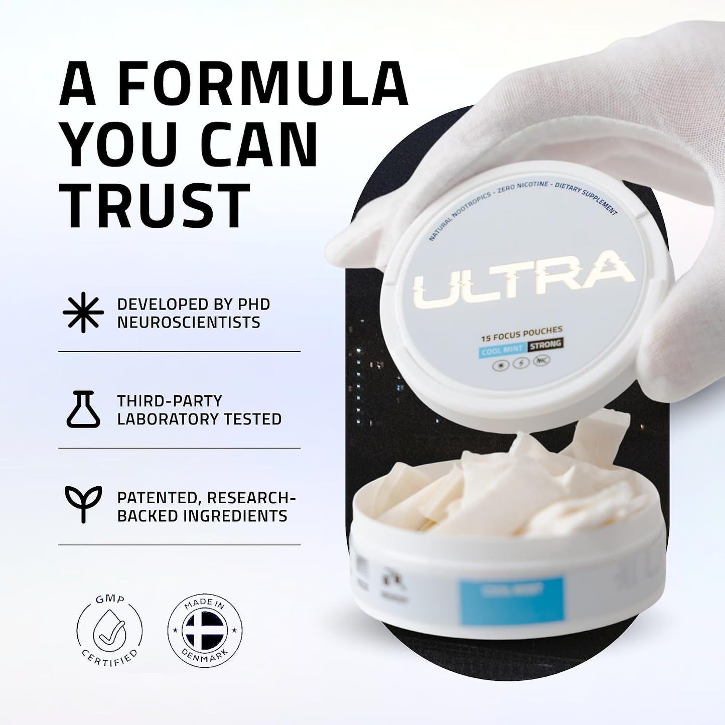 Bolsas Ultra Focus (Cool Mint 3 latas) sin nicotina y cafeína | Noo...