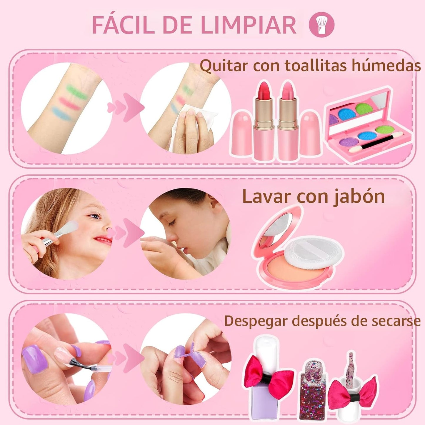 For Ideahome Juguetes de maquillaje lavables para niñas, juego de maquillaje real, kit de maquillaje para niñas pequeñas, princesa, regalo de cumpleaños de Navidad, juguetes para niñas de 4, 5, 6, 7