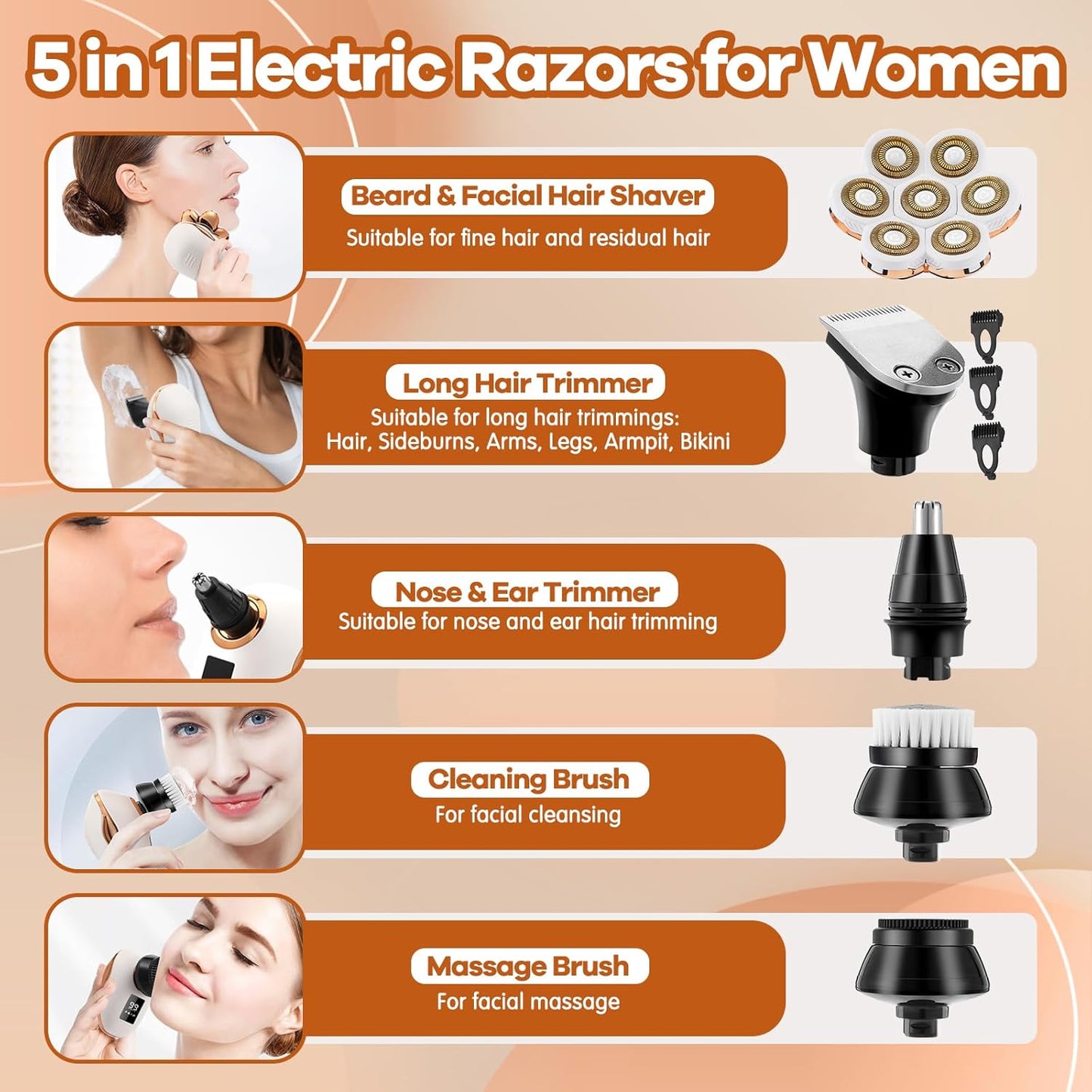 Maquinilla de afeitar eléctrica para mujeres, depilación facial 7D,...