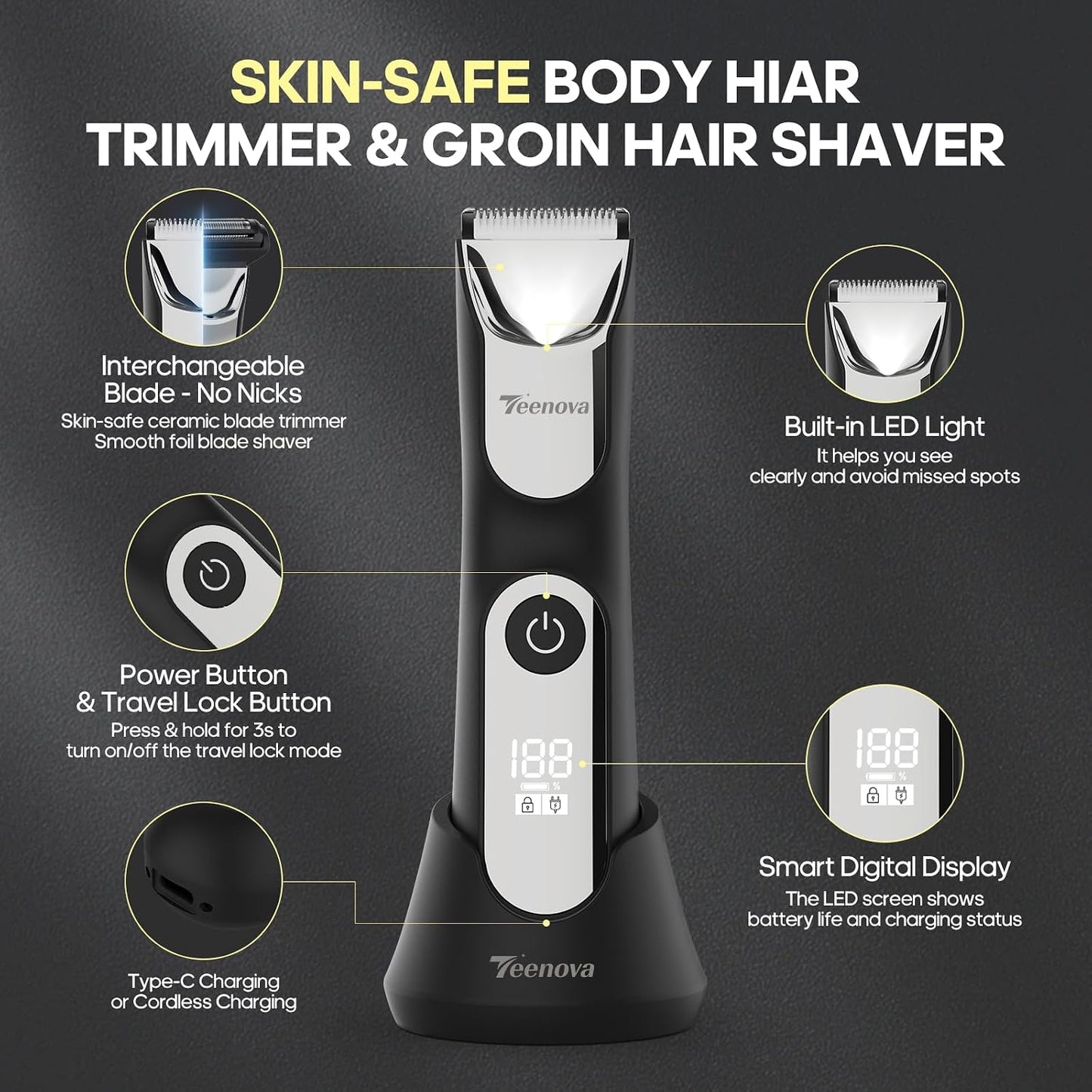 TEENOVA Manscape - Recortadora de vello corporal para hombres, reco...