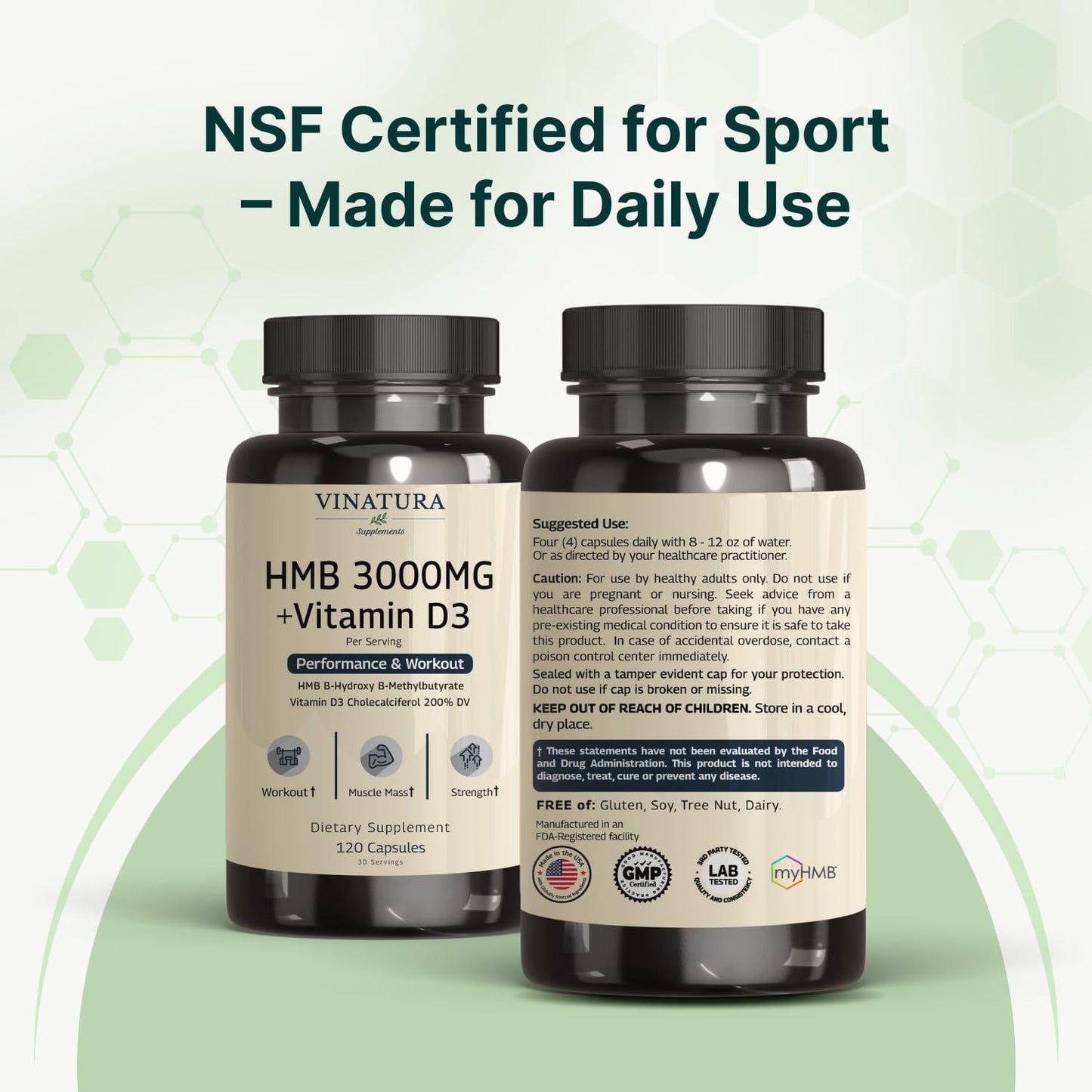 VINATURA Suplemento HMB de 3000 mg y vitamina D3, defensa muscular...