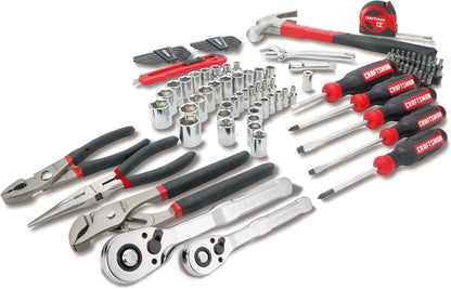 CRAFTSMAN Kit de herramientas de 102 piezas para el hogar y el automóvil, juego de herramientas manuales duraderas con juego de dados SAE y métricos, destornilladores, llave inglesa, martillo