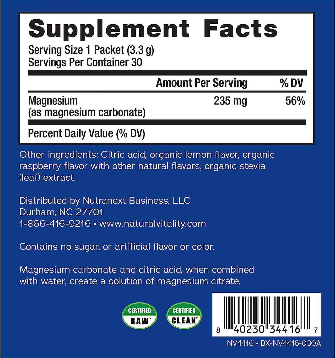 Natural Vitality Calm, suplemento de citrato de magnesio, mezcla de...