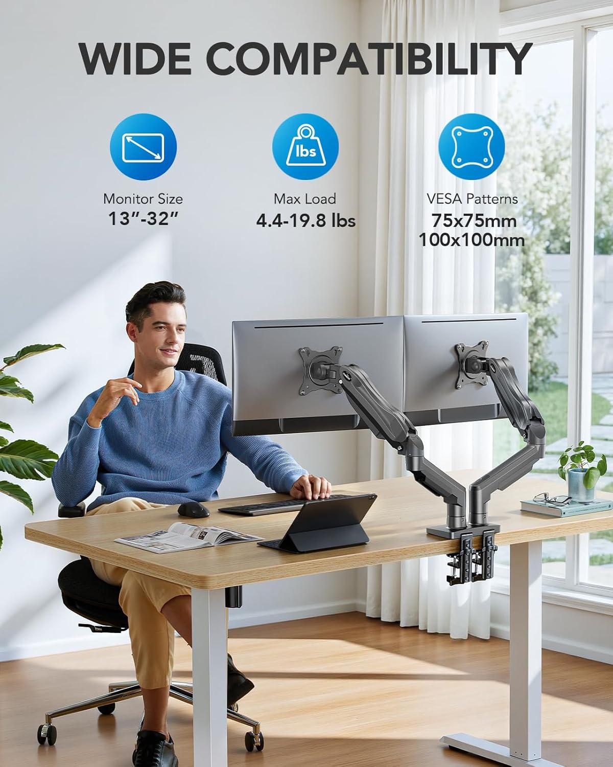 HUANUO - Soporte de escritorio para monitor doble, completamente aj...