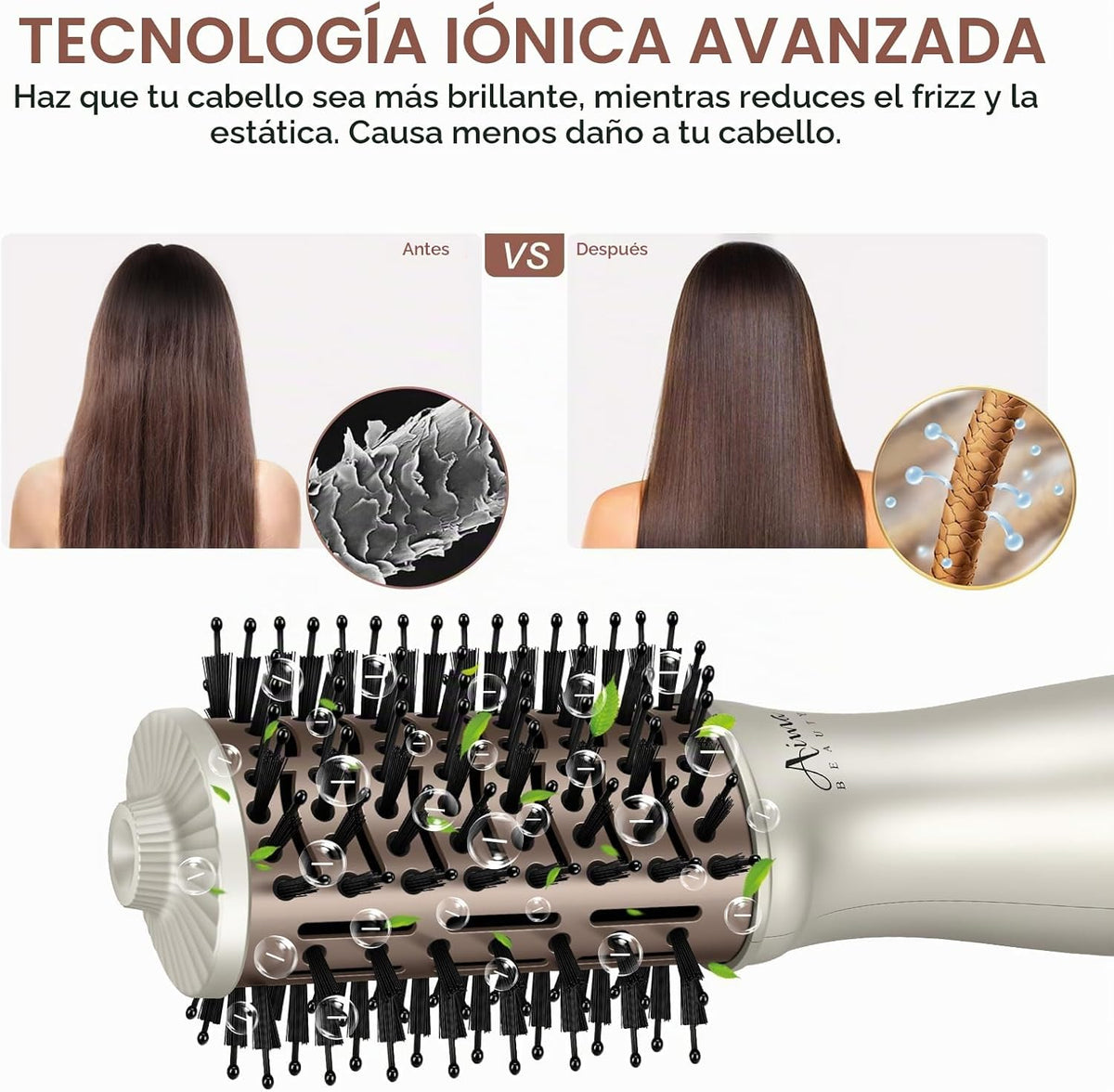 Aima Beauty Cepillo secador de pelo pequeño automático de doble vol...