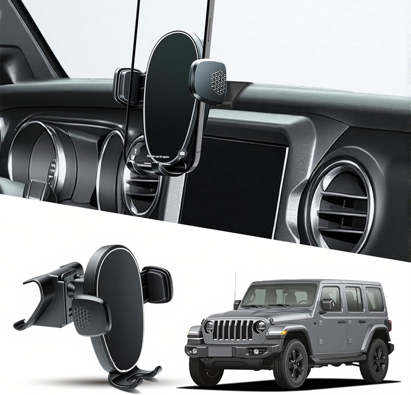 Soporte de teléfono para Jeep Wrangler / Gladiator 2018-2023, soporte de teléfono de automóvil para tablero de instrumentos - giratorio de 360° y ajustable - Soporte de teléfono celular manos libres
