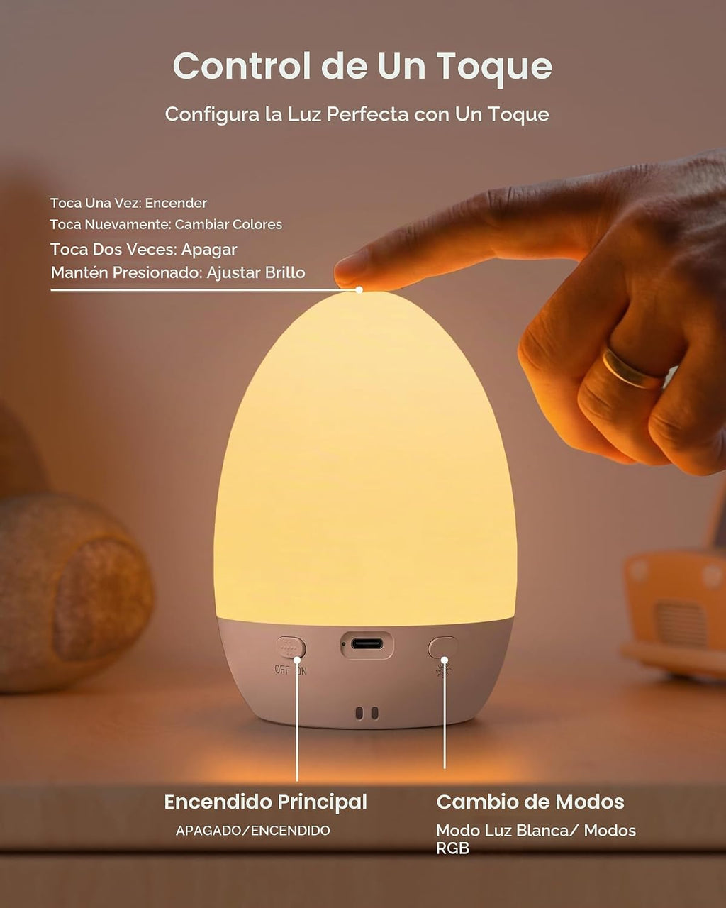 FULNIX Luz de huevo para guardería, control táctil para cuidado de...