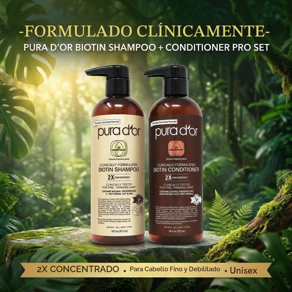 PURA D'OR Champú y Acondicionador de Biotina Formulados Clínica...