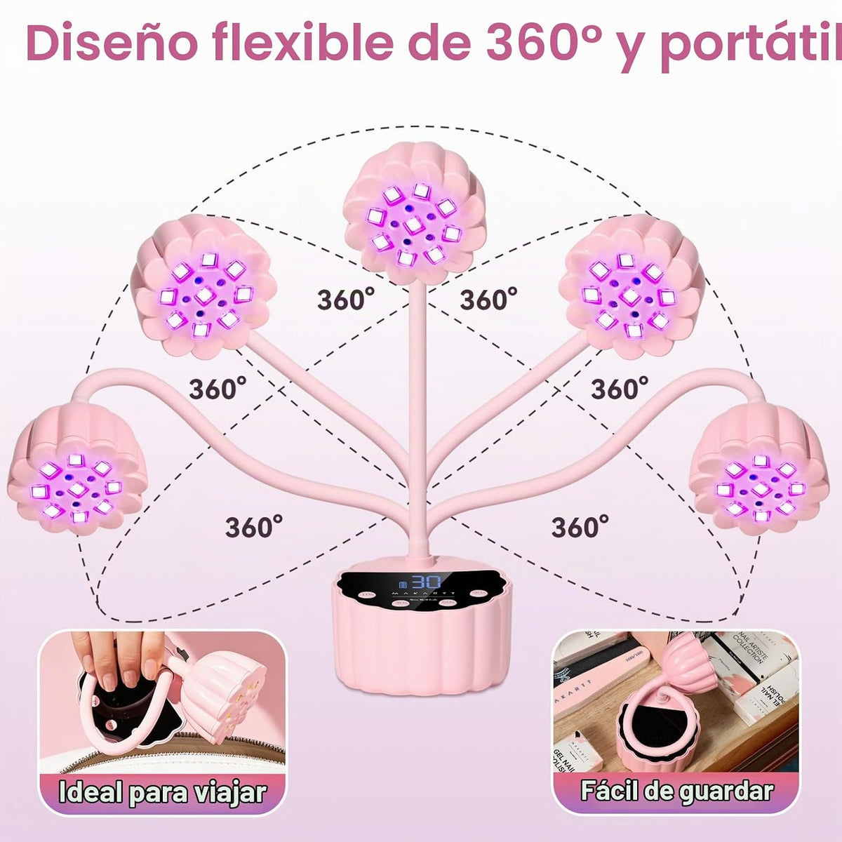 Makartt Lámpara UV LED de cuello de cisne para uñas gel constructor...
