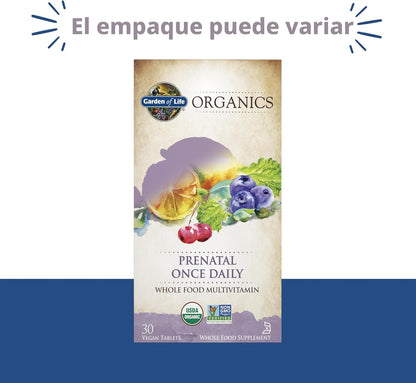 Garden of Life Organics Vitamina prenatal: Ácido fólico para energí...