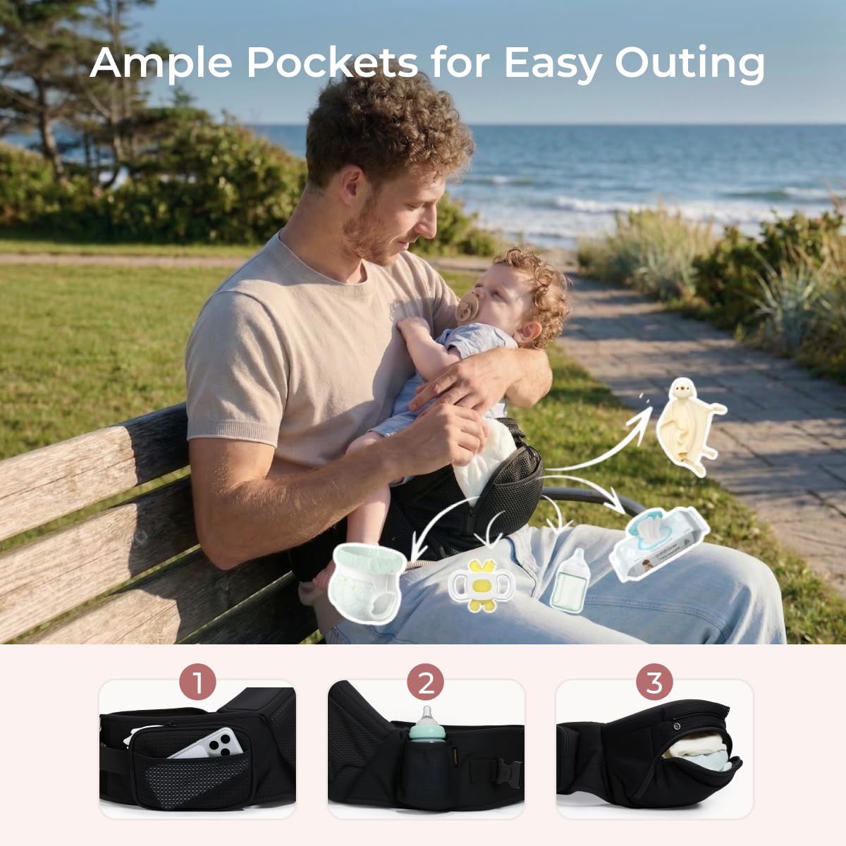 Momcozy Portabebés con asiento de cadera, transporte orientado haci...