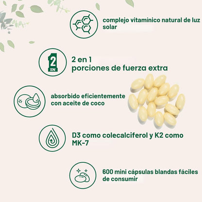 Micro Ingredients Vitamina D3 10,000 UI + K2 MK-7 200 mcg, 600 cáps...