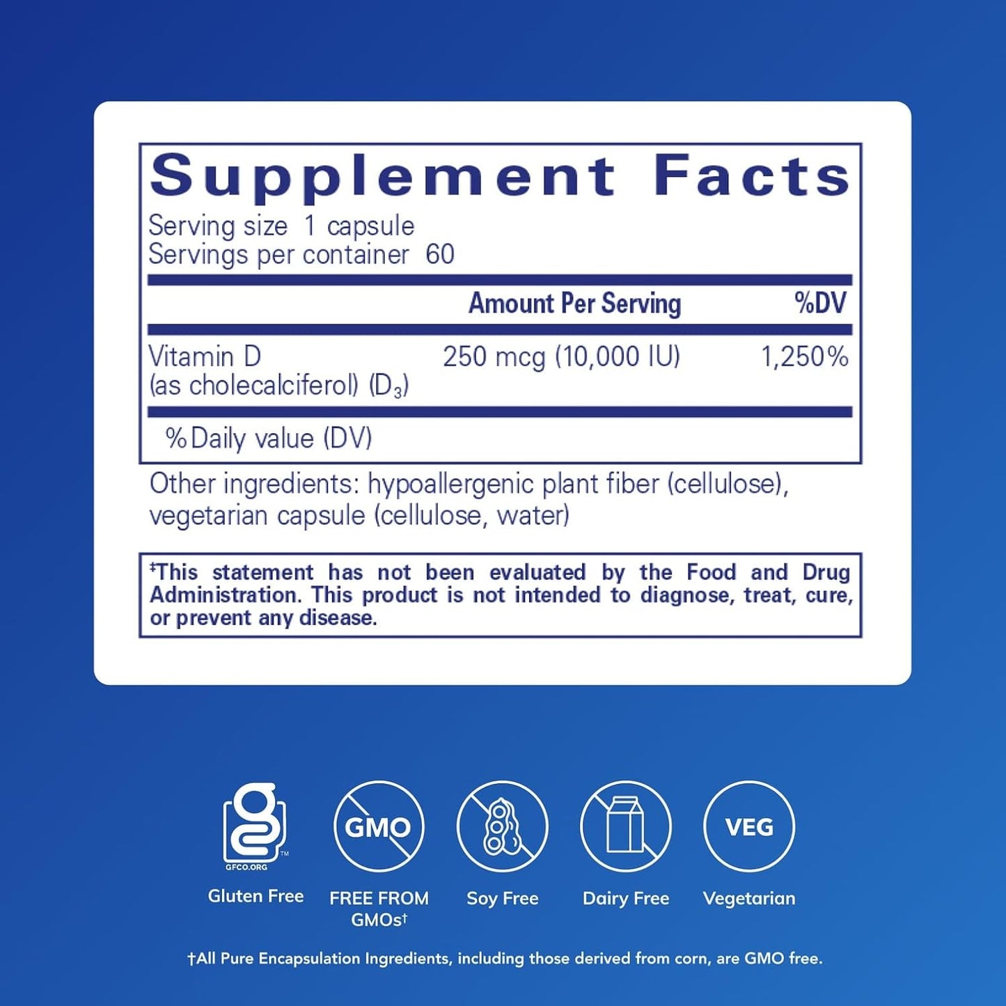 Pure Encapsulations Vitamina D3 250 mcg (10,000 UI) - Suplemento pa...