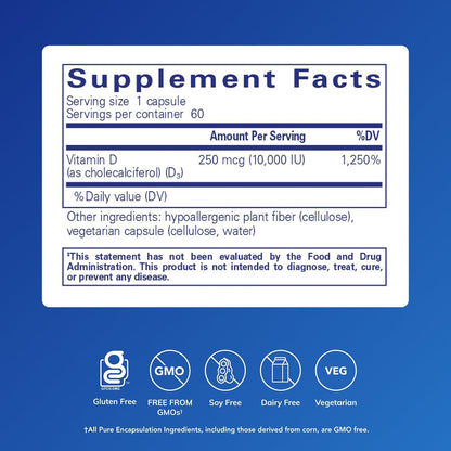 Pure Encapsulations Vitamina D3 250 mcg (10,000 UI) - Suplemento pa...