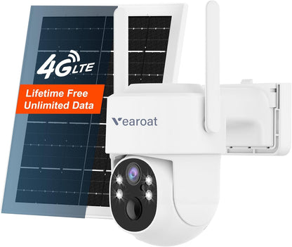 Vearoat Cámara de seguridad celular 4G LTE, datos ilimitados gratui...