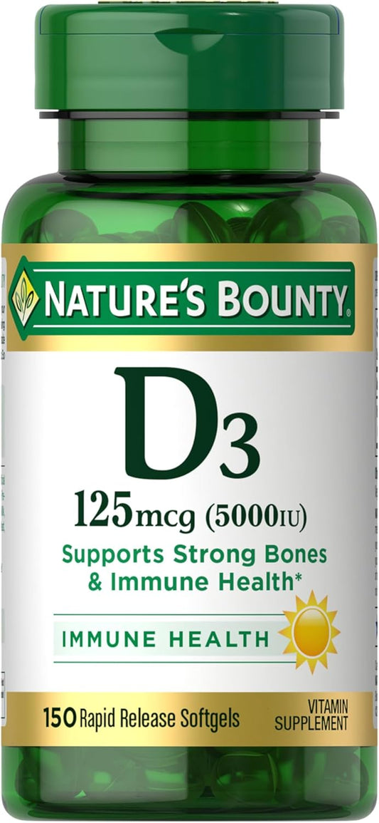 Nature's Bounty Cápsulas blandas de vitamina D3 de 5000 UI, lib...