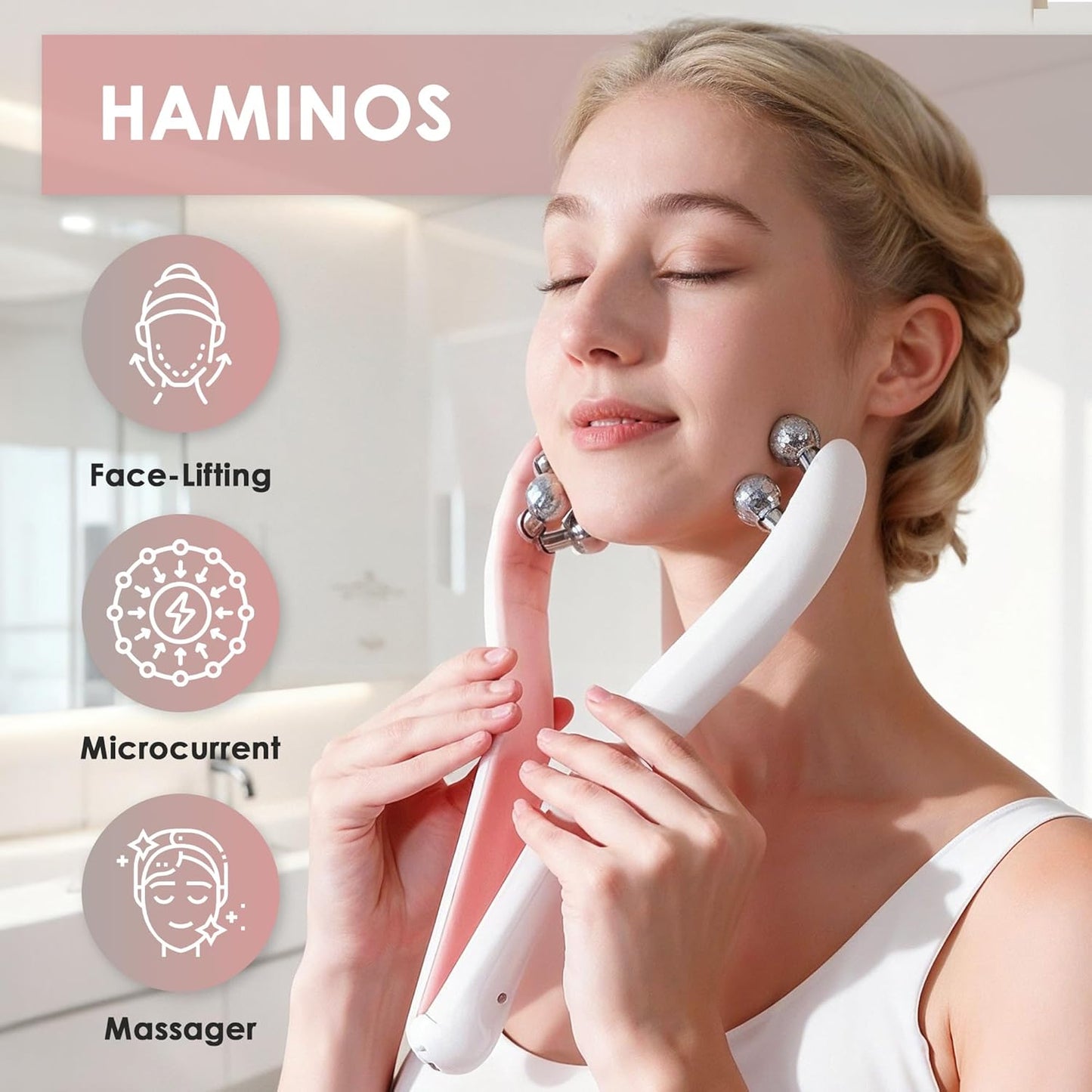 HAMINOS Masajeador facial de microcorriente con rodillo 3D, 3 nivel...