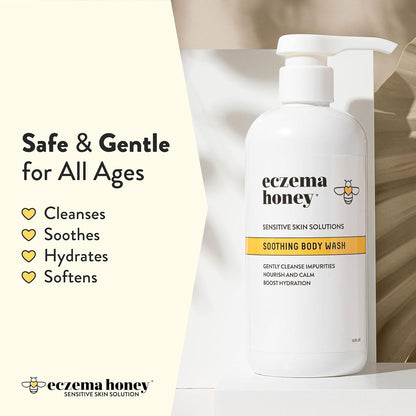 ECZEMA HONEY Gel de baño calmante - Gel de ducha diario y tratamiento de eccema - Gel de ducha para piel sensible para adultos, niños y bebés - Limpiador corporal para aliviar el eccema (13 onzas)