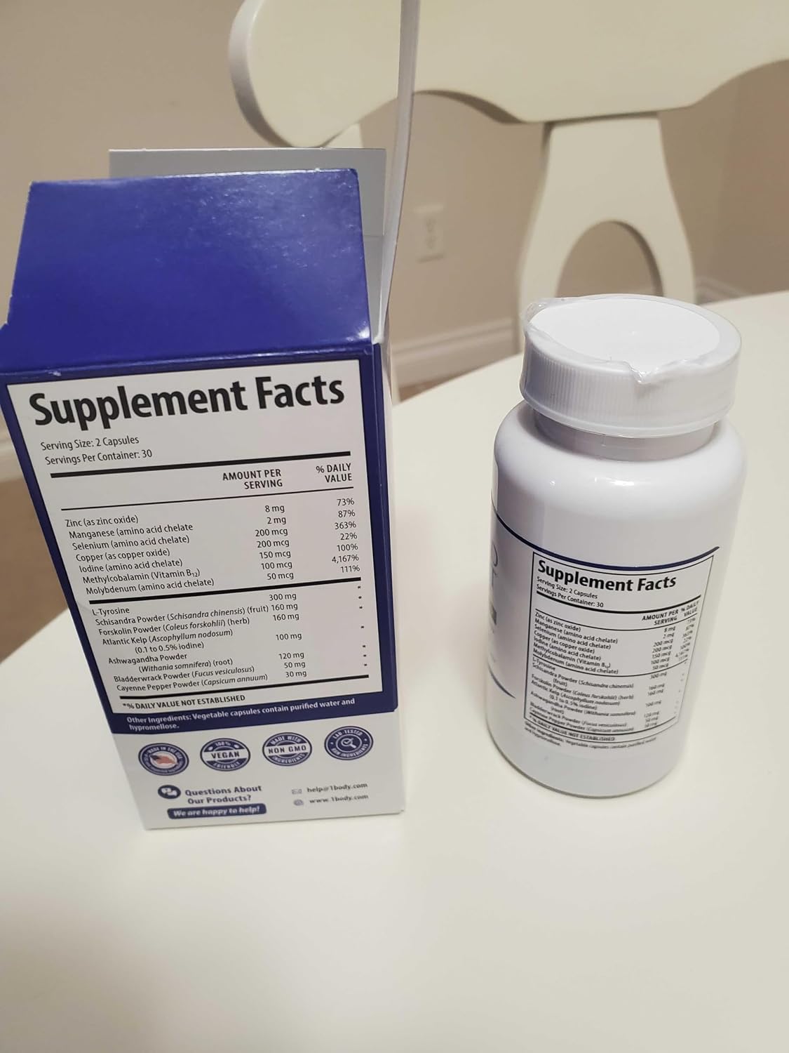 1 Body Suplemento para soporte de tiroides, suministro de 60 días,...