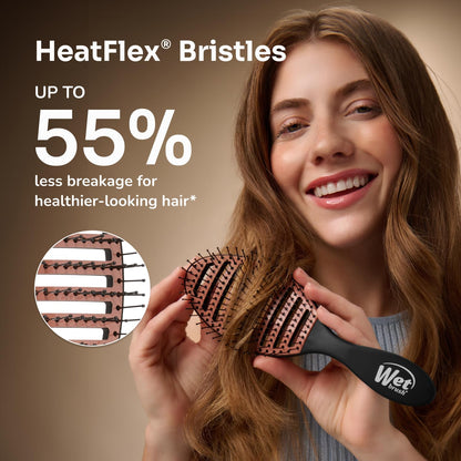 Wet Brush Cepillo de pelo de cerámica Speed Dry color negro, diseño ventilado y cerdas suaves HeatFlex para un estilo seguro de secado por soplado, mango ergonómico para desenredar sin dolor