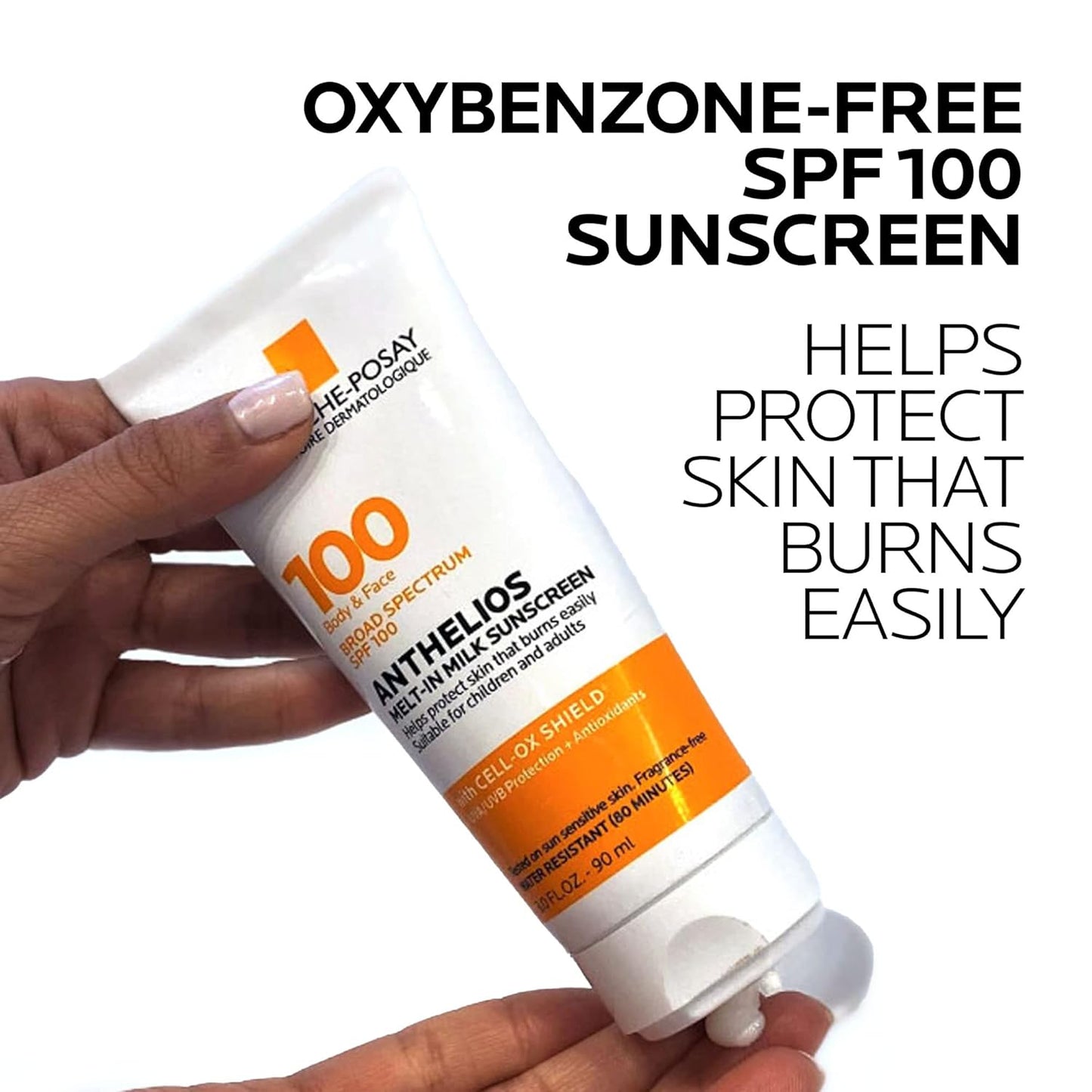 La Roche-Posay Anthelios Melt-In Milk Protector solar SPF 100, protector solar para cuerpo y cara, amplio espectro SPF + antioxidantes, sin aceite, para piel sensible al sol, libre de oxibenzona