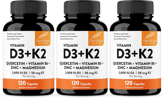 Sandhu's Vitamina D3 K2 Magnesio 2000 UI, 50mcg K2 Cápsulas 120...