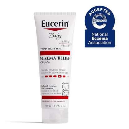 Eucerin Crema corporal para aliviar el eccema del bebé, sin fragancia, crema de eczema para bebés con avena coloidal, ceramida-3 y extracto de raíz de regaliz, tubo de 8 onzas