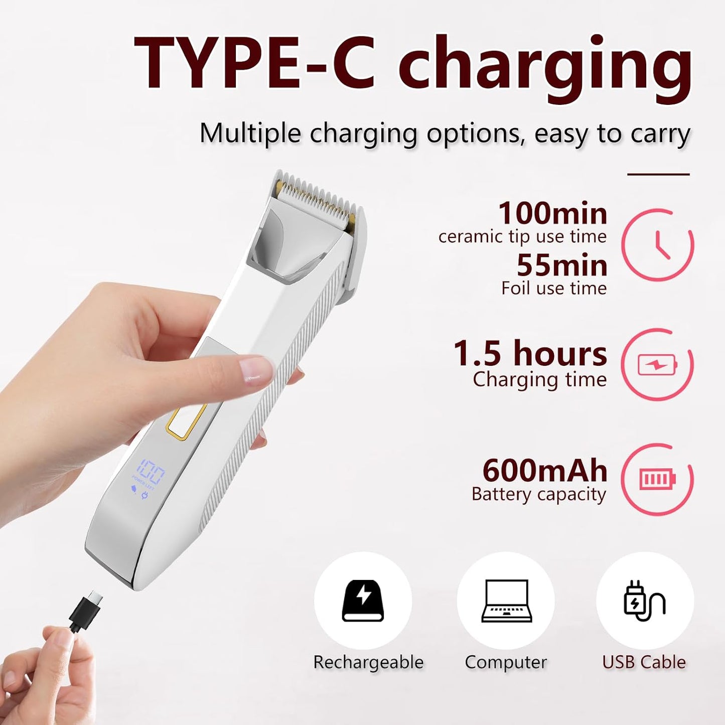 Trimmer eléctrico de bikini 2 en 1 para mujer, afeitadora de doble...