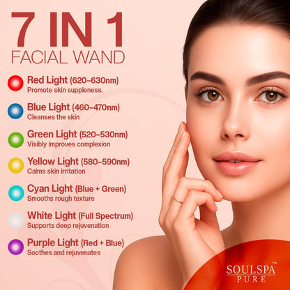 Soulspa Pure Masajeador facial 7 en 1 LED varita de luz roja para c...