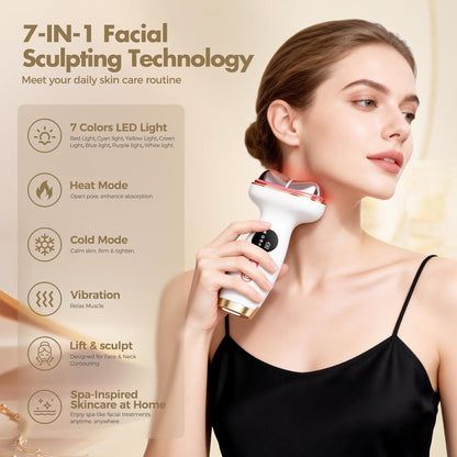 Masajeador facial con calefacción fría 7 en 1, terapia de luz roja...
