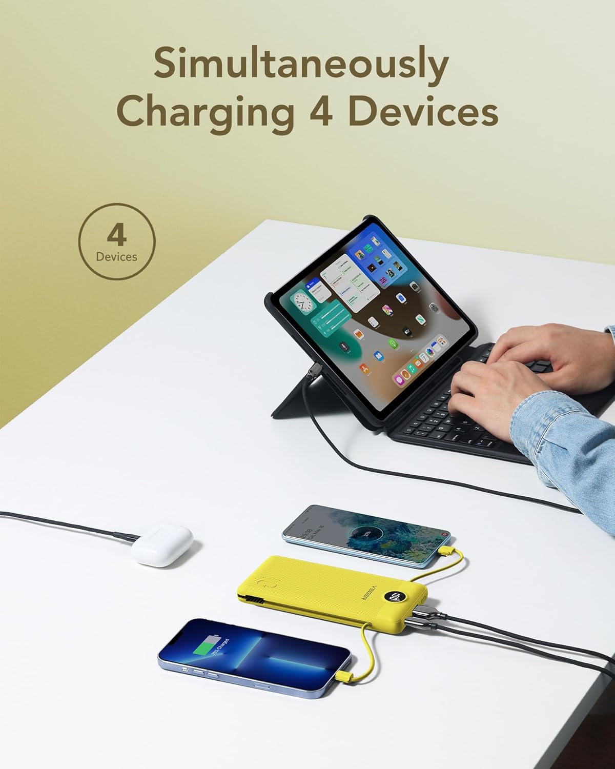 VEGER Cargador portátil con enchufe de CA integrado y cables, todo...