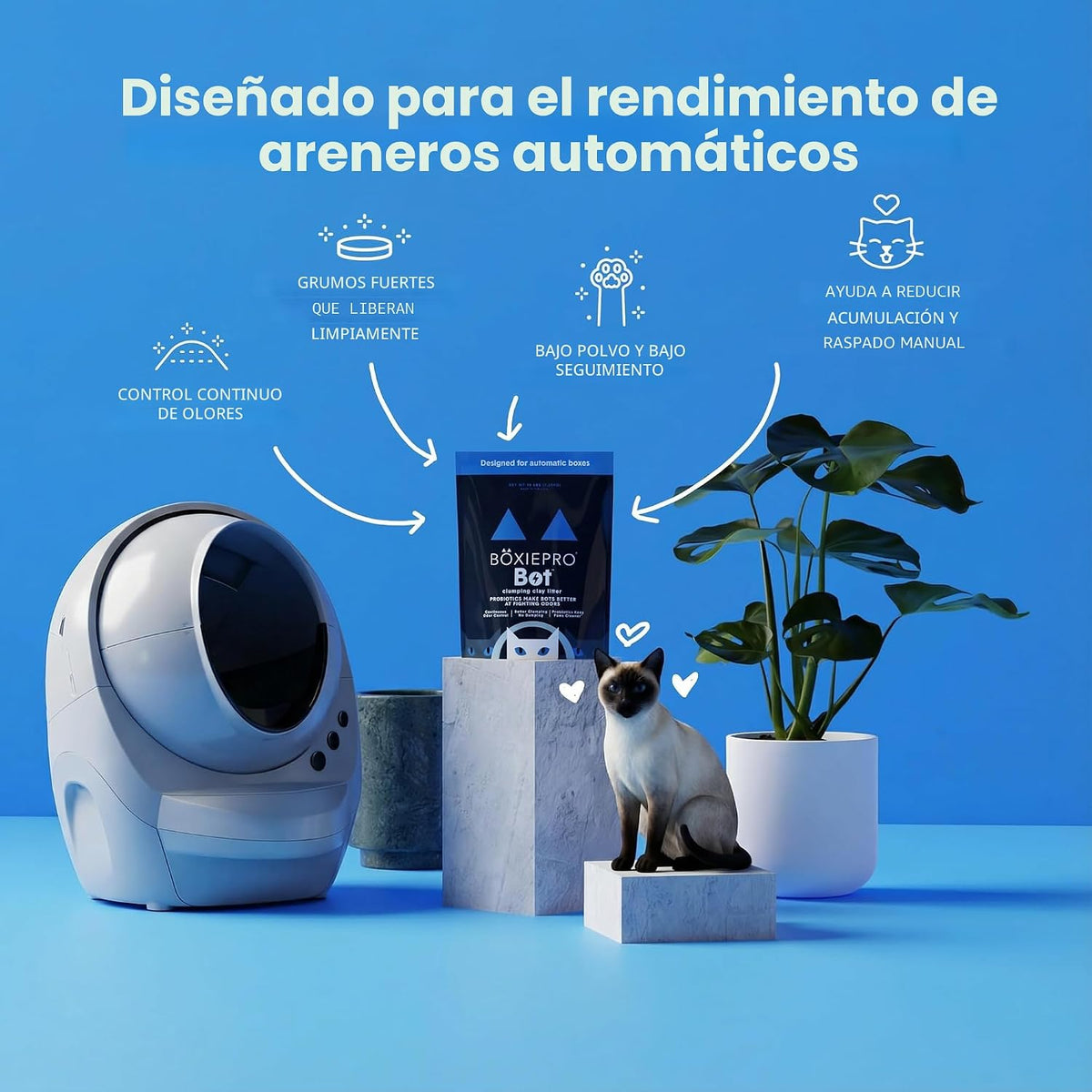 BoxiePro Bot - Arena probiótica para gatos, caja automática para co...