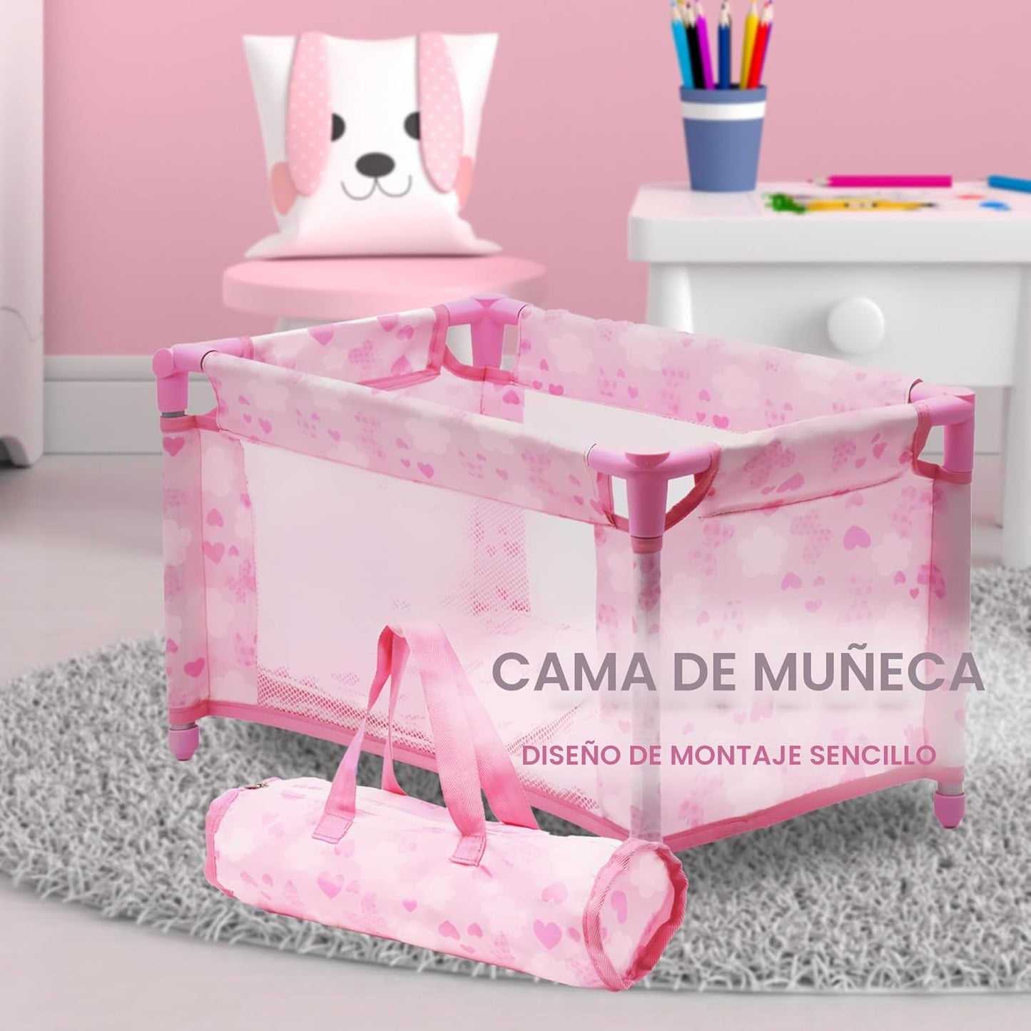 Juego de cochecito, columpio y cuna para muñeca bebé, juego de acce...