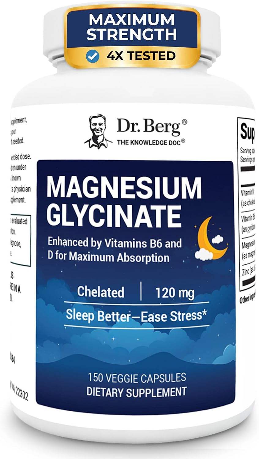 Dr. Berg Glicinato de magnesio quelado 4 en 1 de máxima fuerza con...