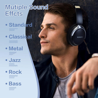 RORSOU B8 - Audífonos Bluetooth supraaurales, 6 modos de música EQ...
