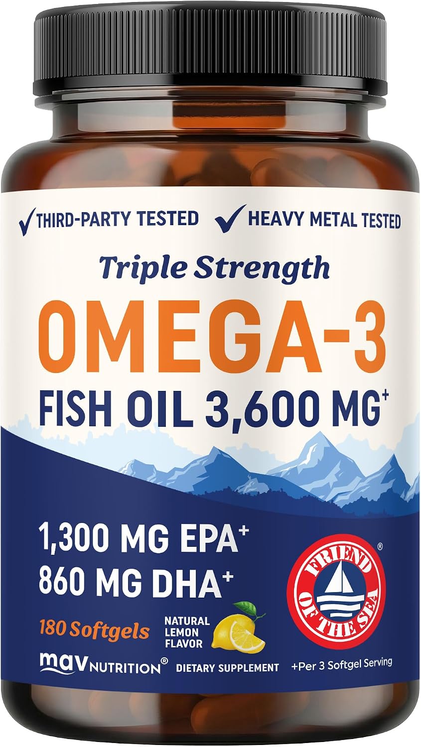 Aceite de pescado Omega 3 de triple fuerza 3600 mg | EPA y DHA | Má...
