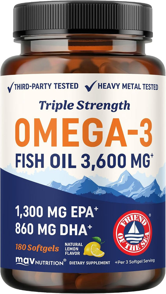 Aceite de pescado Omega 3 de triple fuerza 3600 mg | EPA y DHA | Má...