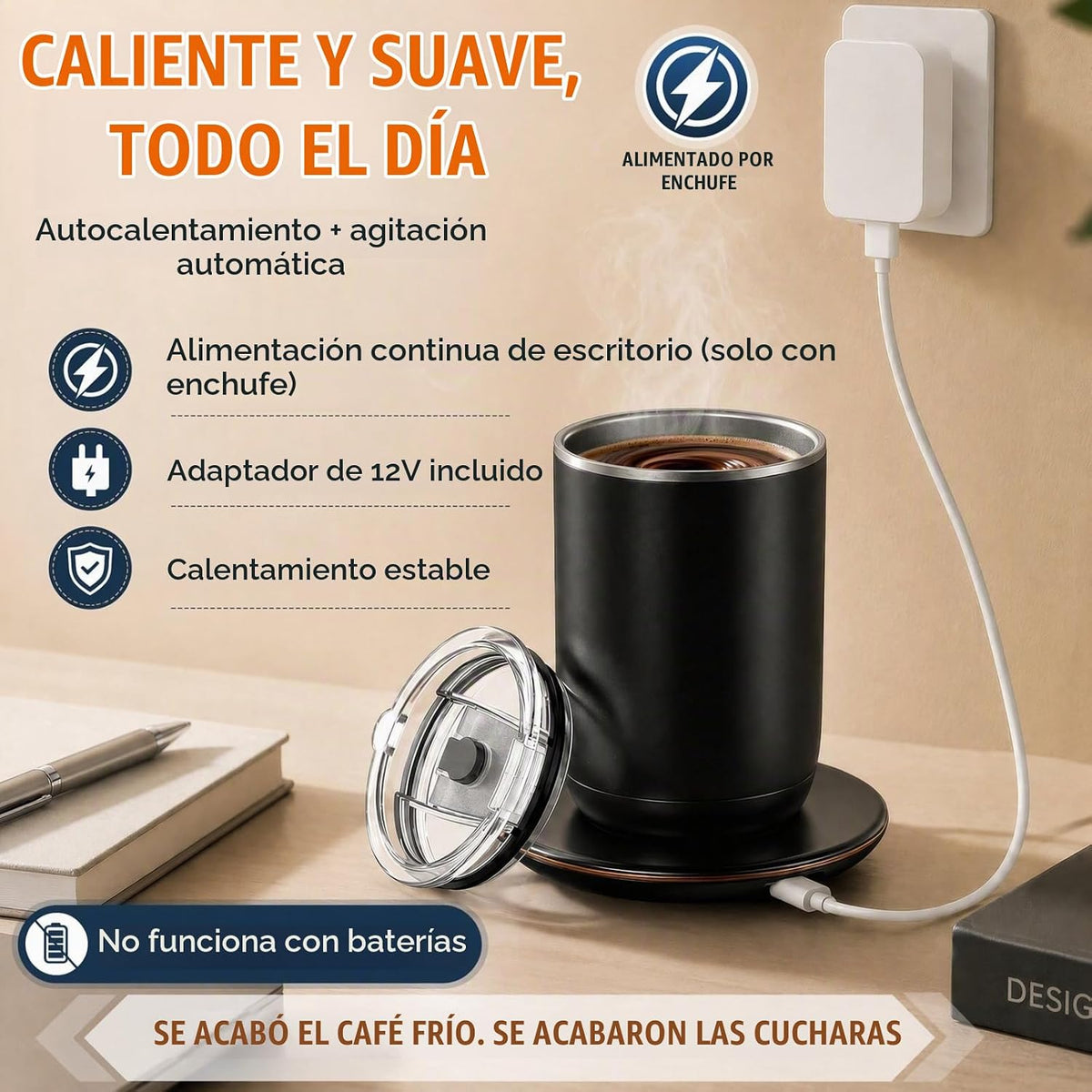 Taza de café autoagitable, taza calentada de 10 onzas con agitación...