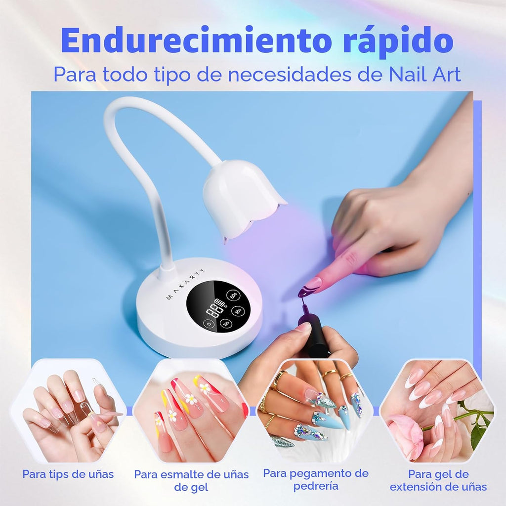 Makartt Lámpara de uñas UV para uñas de gel, cuello de cisne inalám...