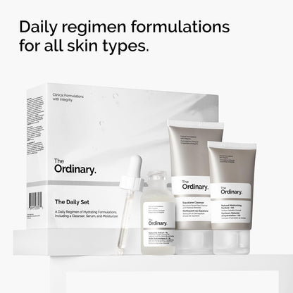 The Ordinary The Daily Set, rutina diaria de cuidado de la piel con limpiador de escualeno, ácido hialurónico 2% + B5 y factores hidratantes naturales + HA | Set de cuidado de la piel
