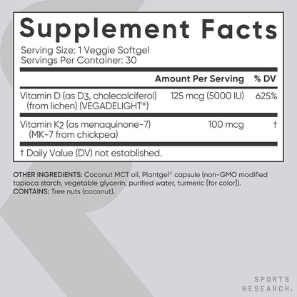Sports Research Suplemento Vegano de Vitamina D3 + K2 con Aceite de...