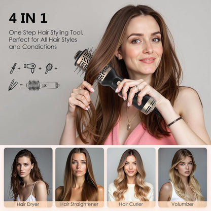 Cepillo secador de pelo de viaje, 4 en 1 automático de doble voltaje (100-240 V), cepillo de aire caliente de 2 pulgadas, mini cepillo secador de pelo y estilizador para cabello suave y voluminoso
