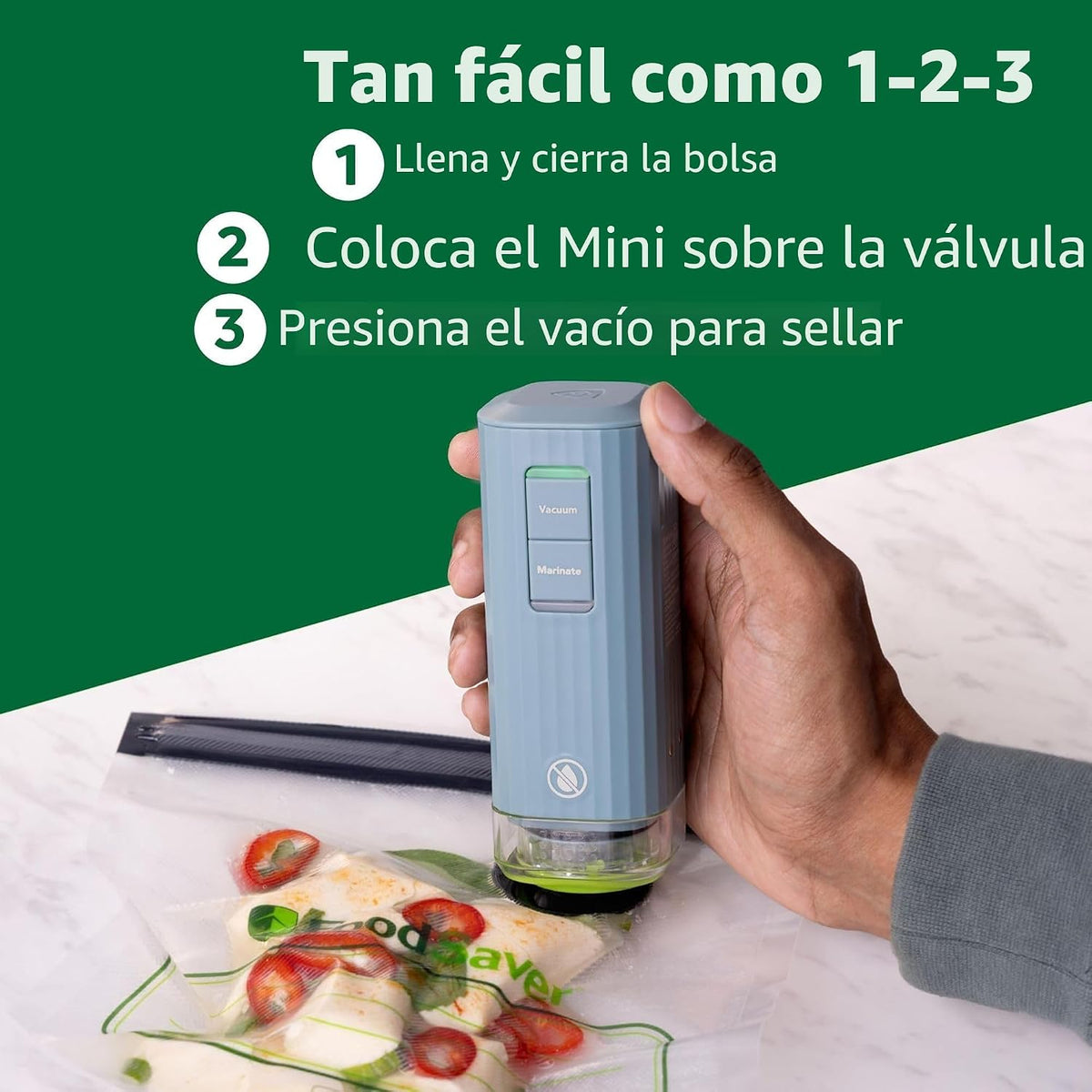 FoodSaver Mini selladora al vacío portátil con configuración de mar...