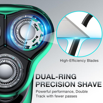 Maquinilla de afeitar eléctrica para hombres, afeitadora recargable con soporte de carga, afeitadora inalámbrica impermeable en seco y húmedo con recortadora emergente (verde)