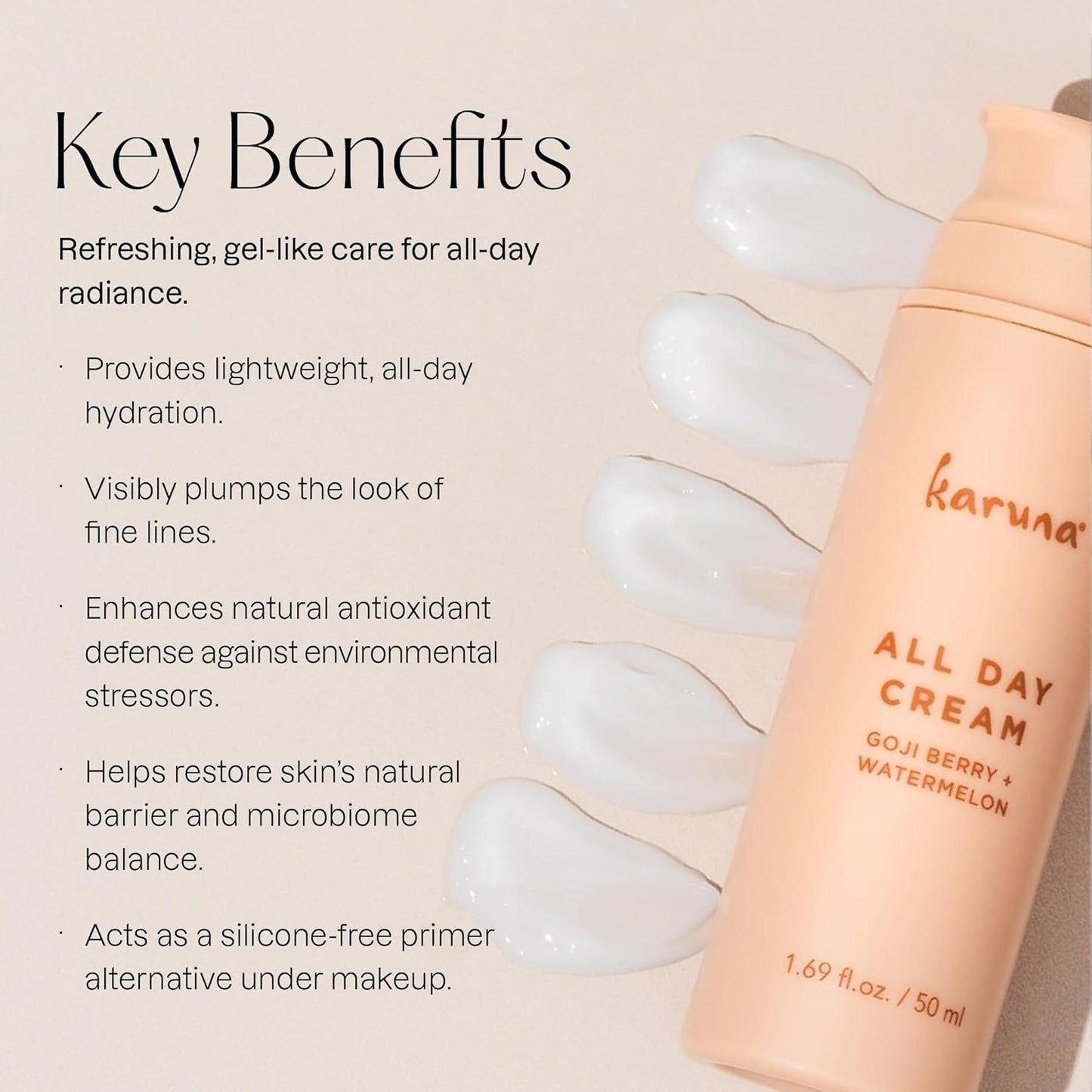 Karuna - Crema hidratante todo el día, crema facial antiarrugas fuera de set Sequedad y líneas finas - Hidratante facial hidratante, extracto de sandía antioxidante, ácido hialurónico, bayas de Goji y
