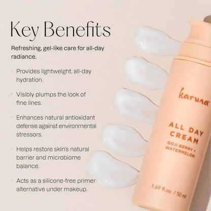 Karuna - Crema hidratante todo el día, crema facial antiarrugas fuera de set Sequedad y líneas finas - Hidratante facial hidratante, extracto de sandía antioxidante, ácido hialurónico, bayas de Goji y