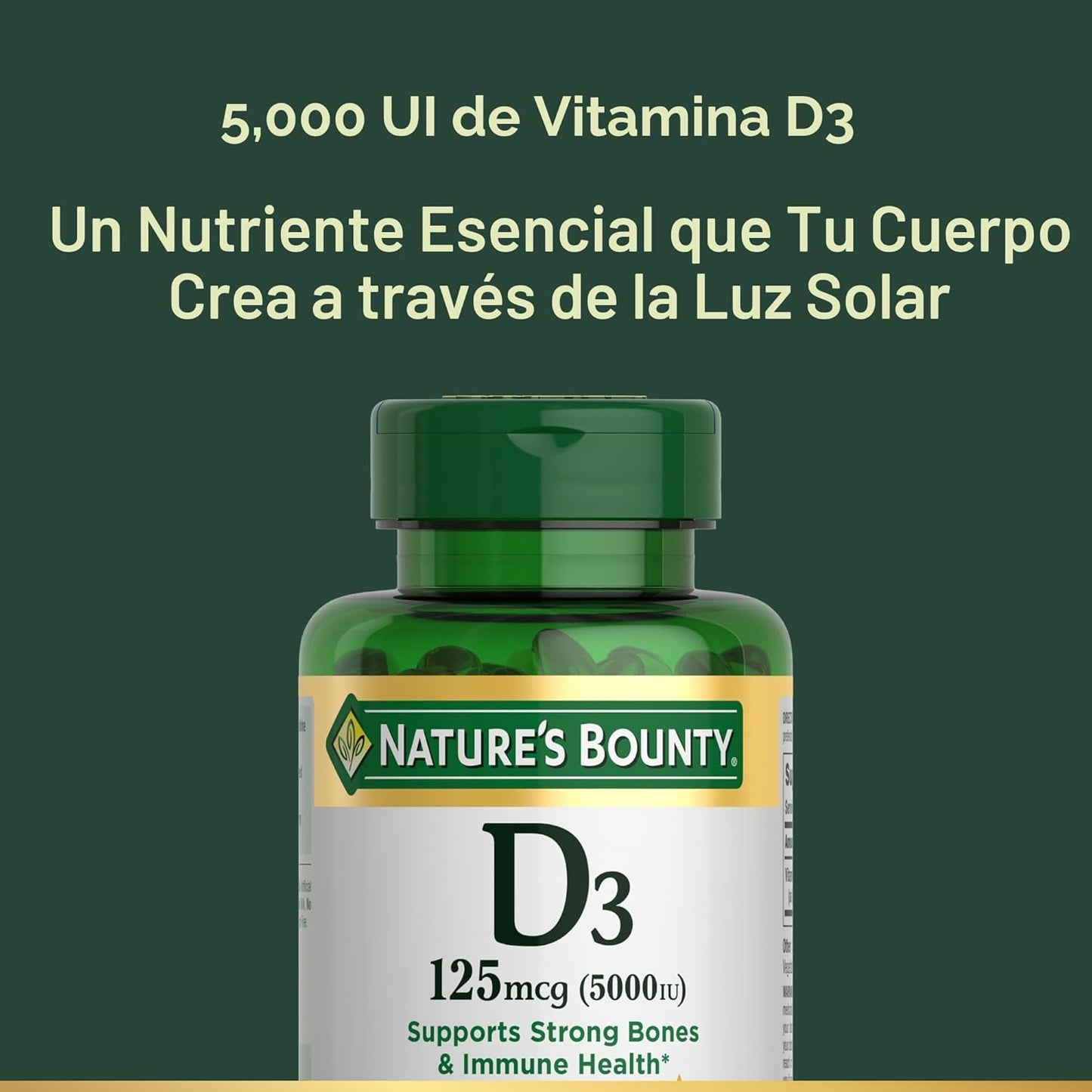 Nature's Bounty Cápsulas blandas de vitamina D3 de 5000 UI, lib...